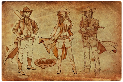 Concept Revolver y Ocultistas, Juego de Rol. Personajes de Harandró, Ran y Kran.